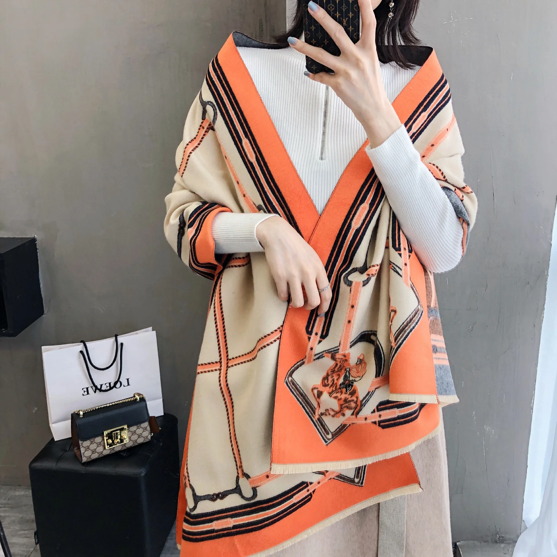 Brand 2020 Winter Scarf Horse Cashmere Pashmina Women Scarfs Warm Thick Shawl Hijab Poncho For Ladies Scarves Foulard Femme |