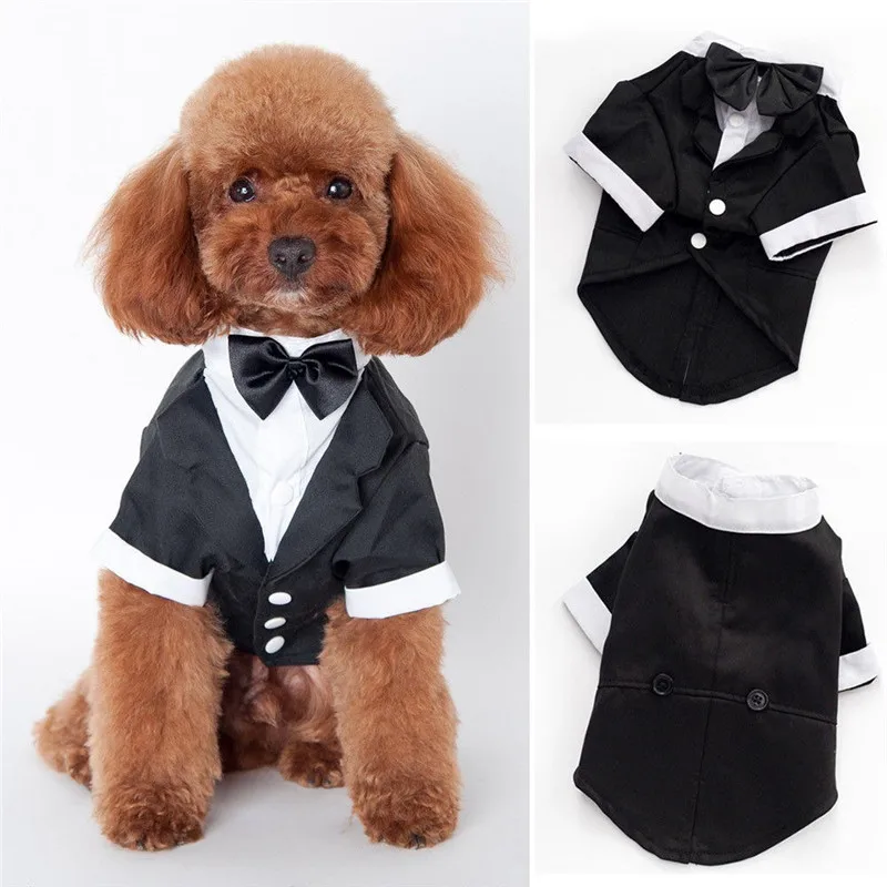 

Gentleman Dogs Cat Costume Suit Tuxedo Formal Black Bow Tie Party Wedding Dress Apparel Jacket Clothes For Small Dog