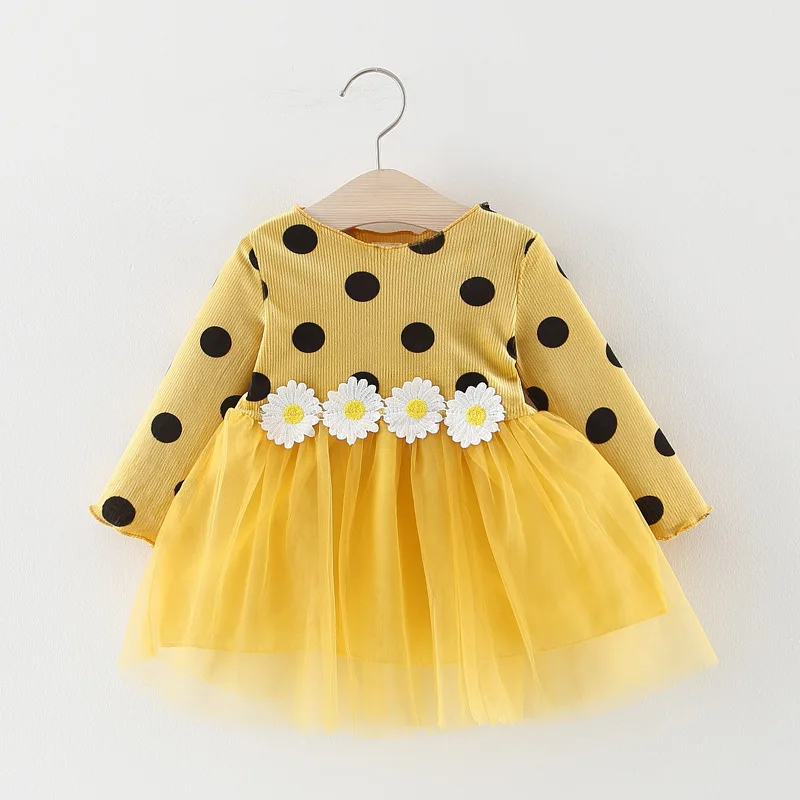 1 Year Birthday Party Dress 2019 New Long Sleeve Baby Girls Flower Dot Sweet Infant Princess Dresses Girl Clothes | Детская одежда и
