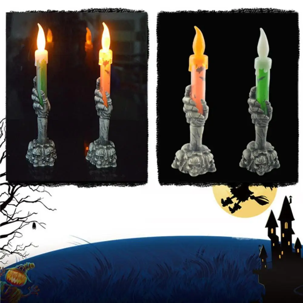 

Halloween LED Light Skull Candle Holder Skeleton Ghost Hand Flameless Candle LED Light Battery Operated Party Bar