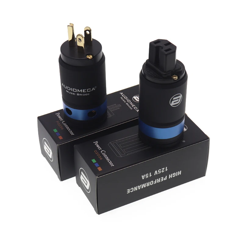 Audiomeca-enchufe de potencia hifi macho y hembra de cobre puro, chapado en oro estándar americano