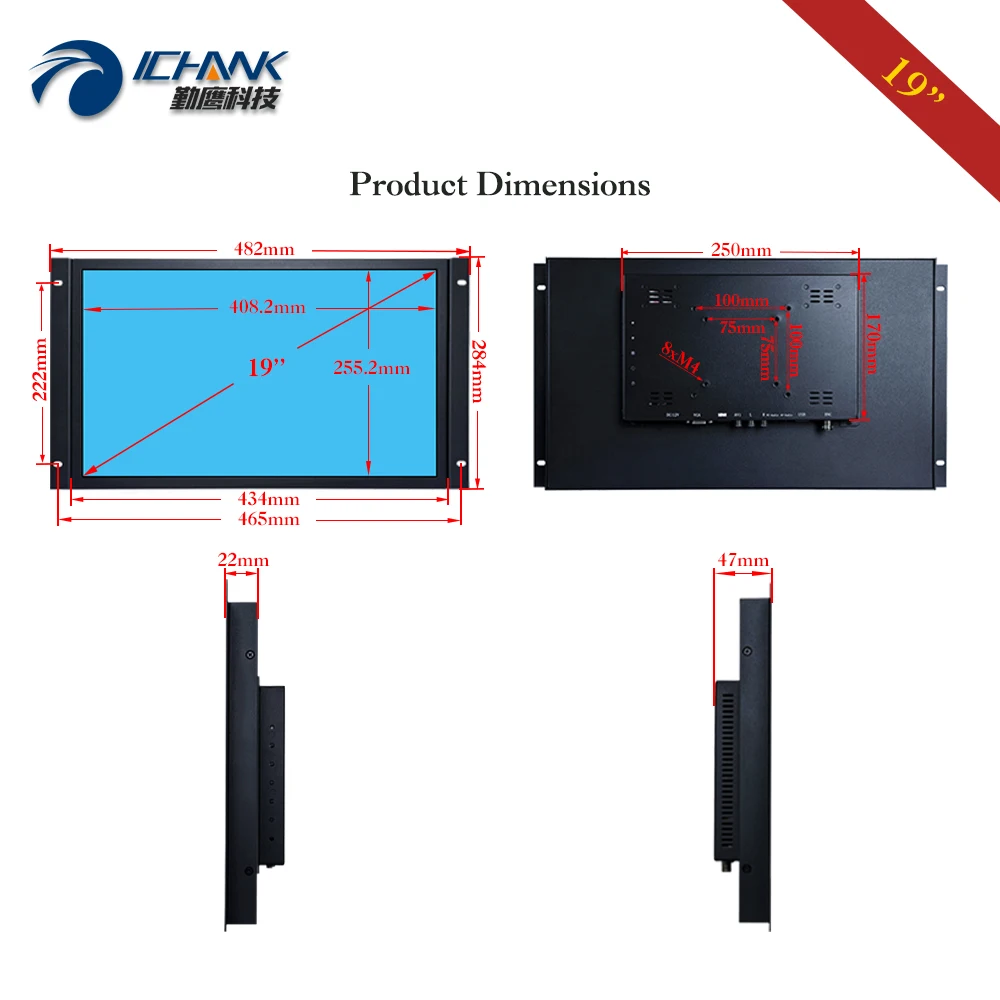 ZK190TC 592R/19 дюймов 1440x900 16:10 широкоформатный HDMI USB VGA металлический корпус встроенный