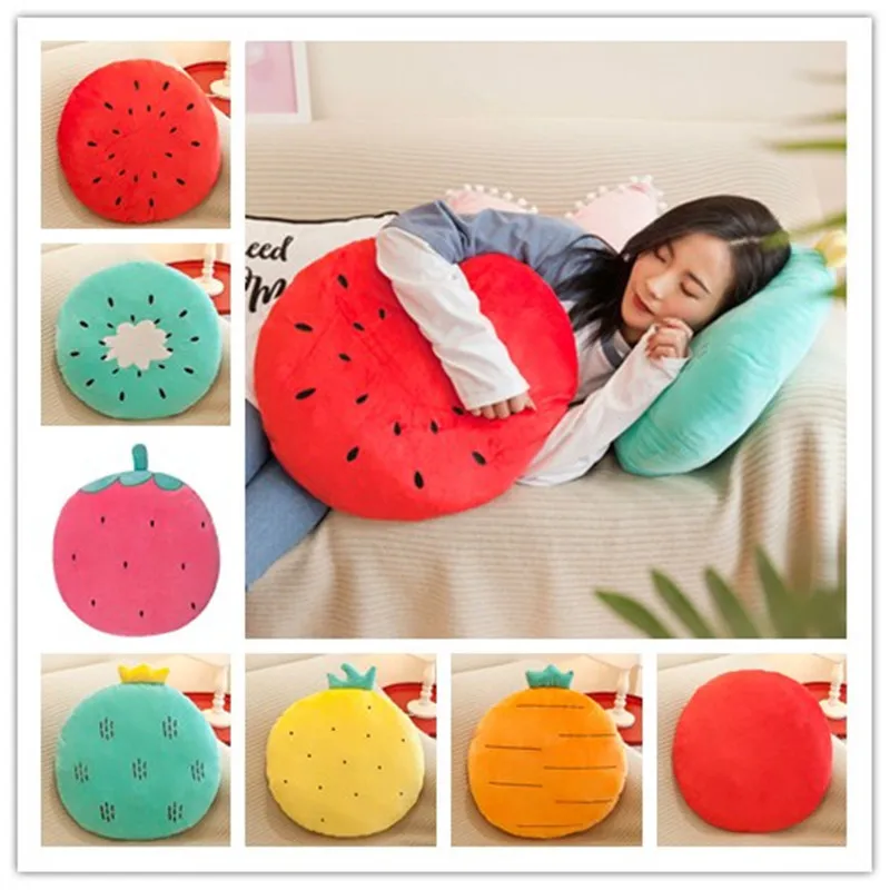 Fruit Seat Cushion Plush Nap Pillow Thick Sofa Chair Cushion Watermelon Strawberry Stool Pad Customizable