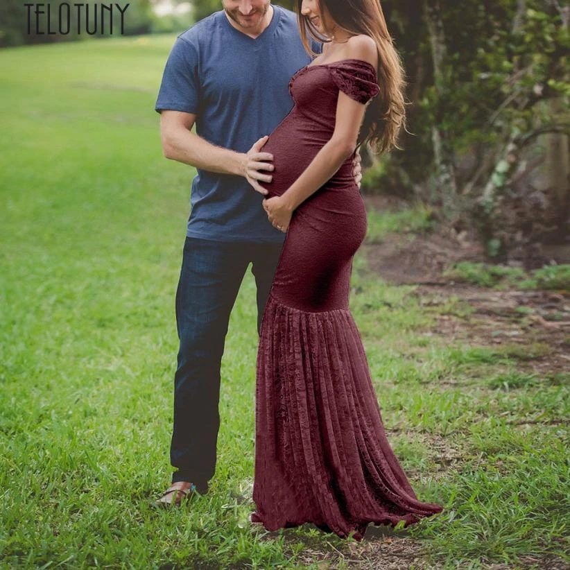 Maternity Slash Neck Dress for Photo Shoot Maxi Gown Maternity Chiffon Dress for Pregnant Women Sexy Maternity Photography Props