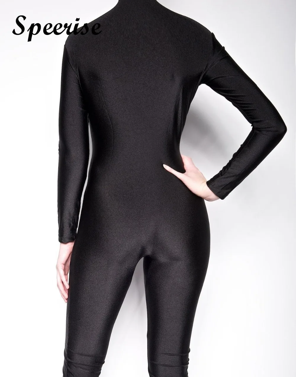 Speerise Adult Spandex Long Sleeve Dancewear Women Turtleneck Unitard Bodysuit Full length Front Zipper Suits