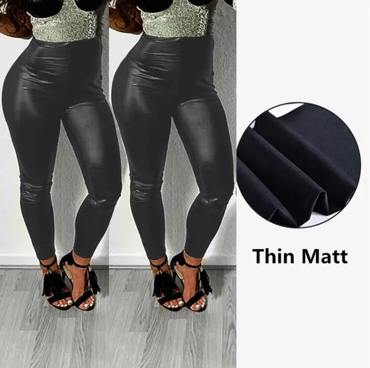 Thin matt Полиуретановые Леггинсы для женщин размера плюс, высокая талия, обтягивающие, пуш-ап леггинсы, сексуальные эластичные брюки, стрейч, 5XL, штаны из искусственной кожи ouc306 - Цвет: Thin matt