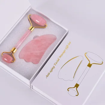 

Rose Quartz Facial Roller Jade Massager Set Crystal Gua Sha Wands Rollers Masssage Tools Box Set Roller Beauty Care Skin