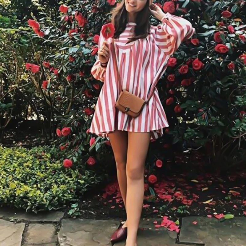 

Female Boho Style Maternity Clothes Pregnancy Dress for Women Plus Size Dress Women Round Neck Striped Loose Long Sleeve Dress