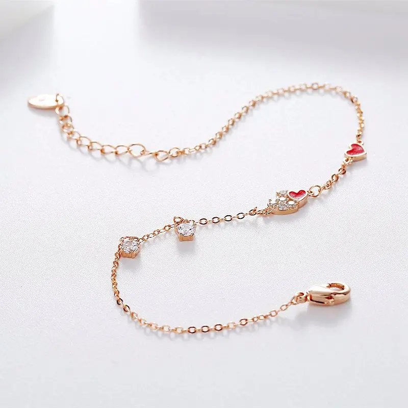 High-end Красное сердце браслет для Для женщин розового золота Цвет AAA кубический циркон кристаллические браслеты ювелирные украшения