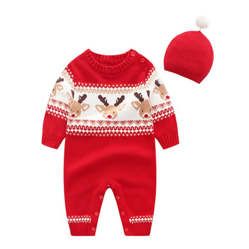 Рождественские вязаные комбинезоны для малышей; детские комбинезоны с длинными рукавами; комбинезон для новорожденных мальчиков и девочек; зимняя цельнокроеная детская одежда