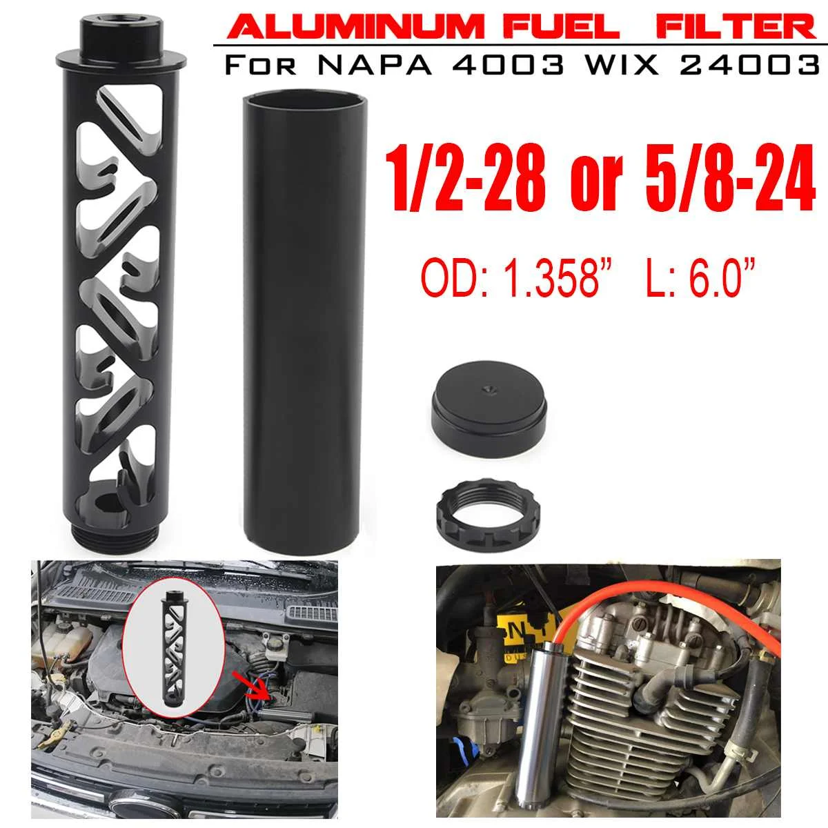 

NEW Spiral 1/2-28 5/8-24 Single Core Car Fuel Filter For NAPA 4003 WIX 24003 Fuel Trap Solvent Filters 6