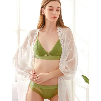 

French Bralette Set Dots Hollow Out Sexy Lingerie Women Lace Bras Translucent Panties Trends Underwear for Female Bow-tie Bra