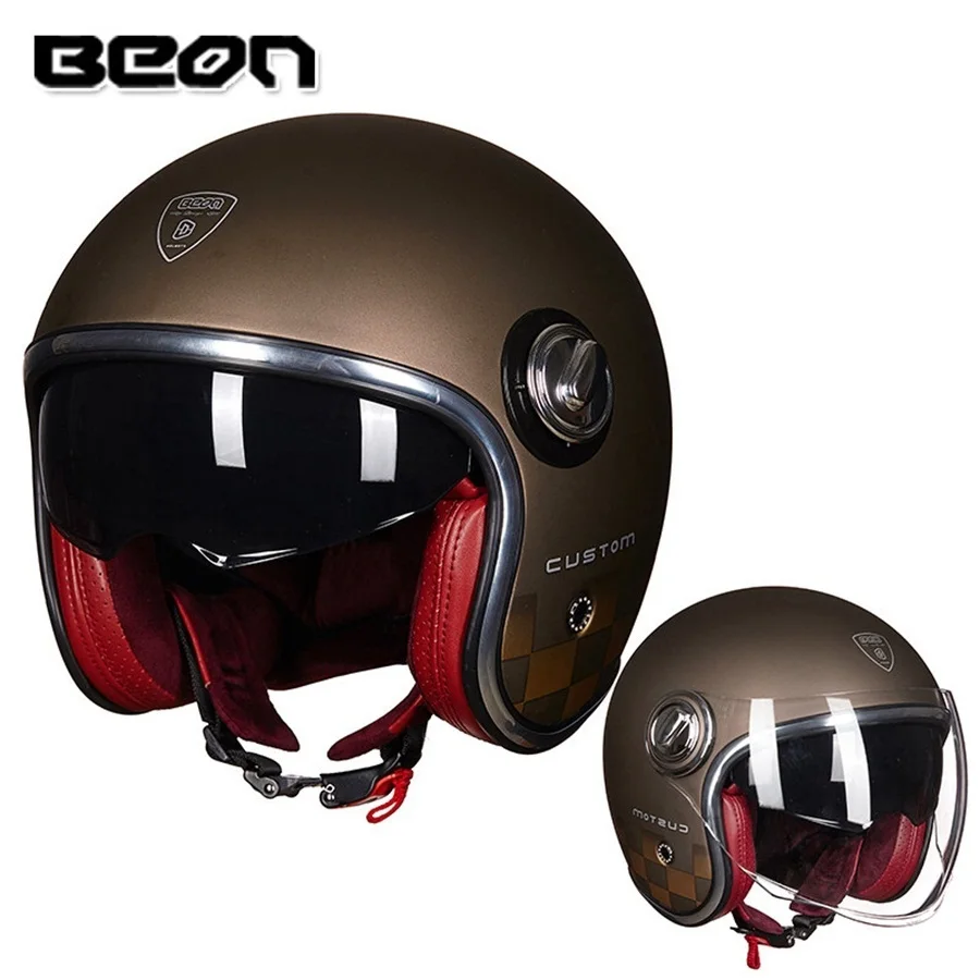 1 шт., 3/4, открытый шлем для скутера, в горошек, ABS, Ретро стиль, двойной козырек, шлем для гонок, мото, мотоциклетный шлем - Цвет: matte brown