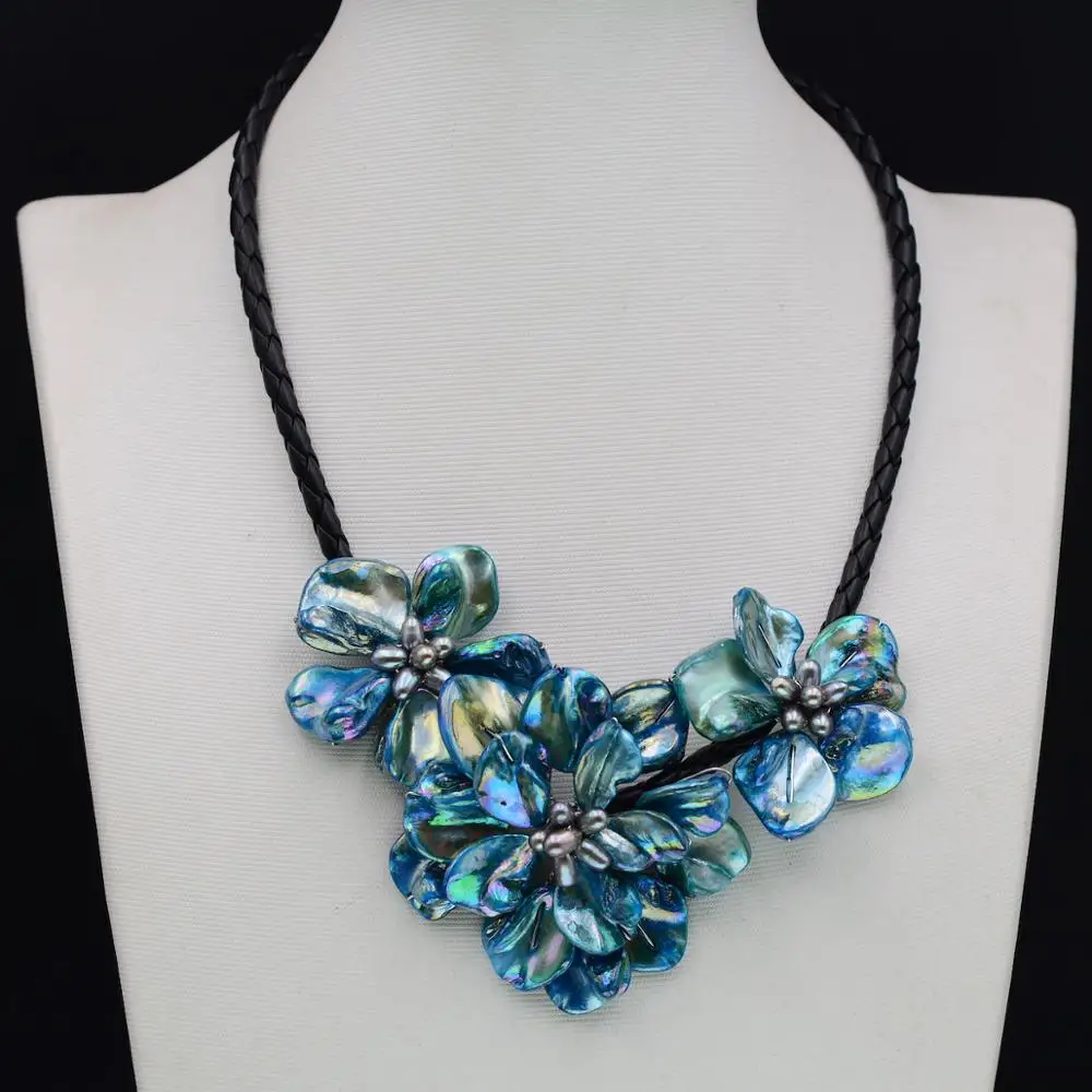 Wholesale Love Blue Turquoises Shell Flower Choker Necklace for Women Wedding Jewelry Accessories