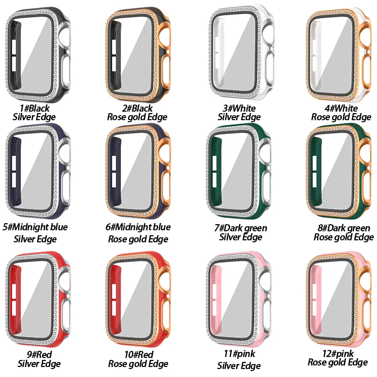 

Watch Case+Tempered film for Apple watch 44mm 42mm 40mm 38mm Single row diamond case for iwatch 6 5 4 3 2 1 SE Protective shell