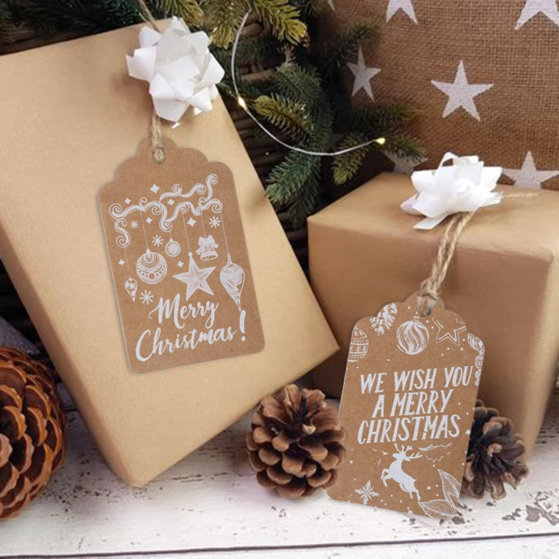 

50pcs christmas decorations paper cards xmas merry christmas decor for home scrapbooking label noel tag natal new year