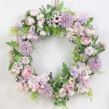 

Artificial Flower Wreath Fake Silk Rose Peony Wreath Window DIY Wedding Decoration Colorful Garland Home Wall Hanging Door Decor