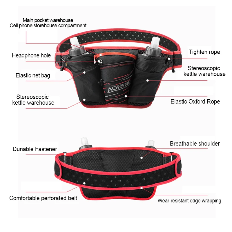 Поясная Сумка для бега унисекс для марафона, велосипедная поясная сумка с карманами для хранения с 2 бутылками для воды
