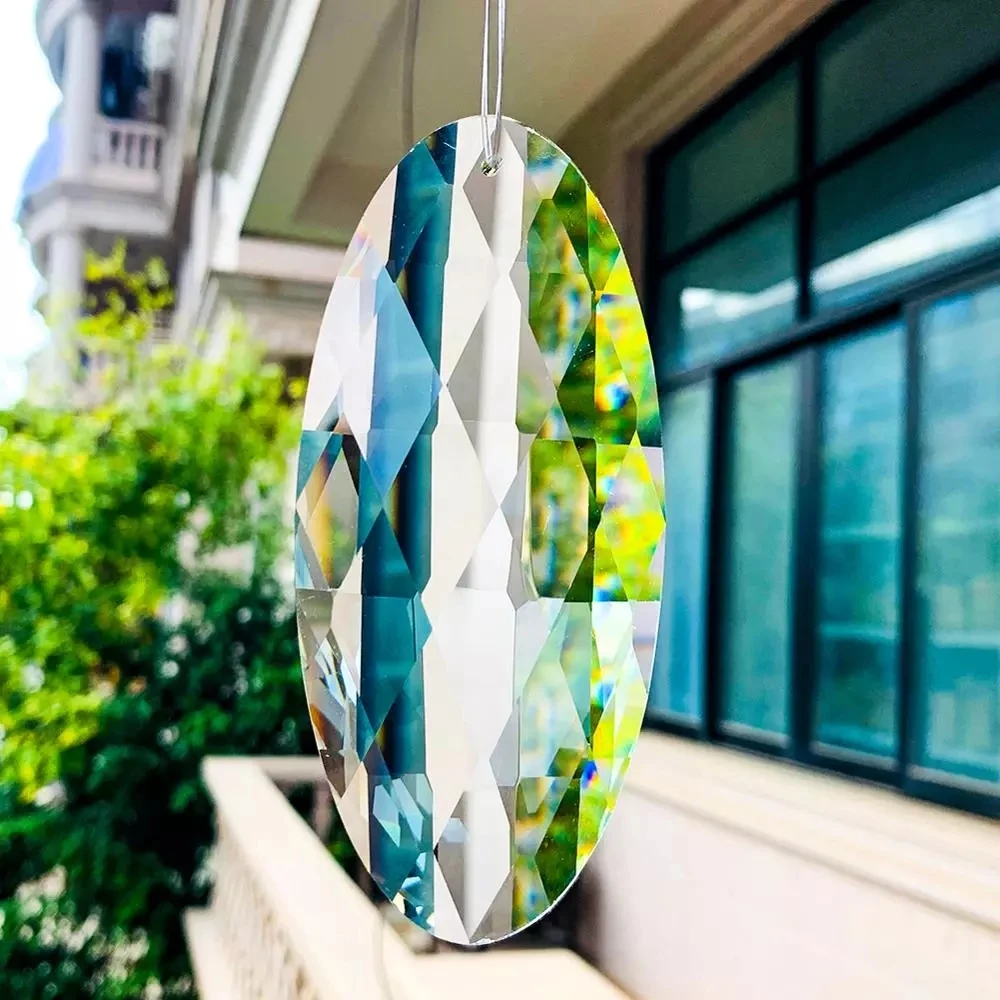 120MM Oval Brilliant Faceted Crystal Prism Glass Chandelier Pendant Suncatcher Rainbow Maker DIY Christmas Home Hanging Decor