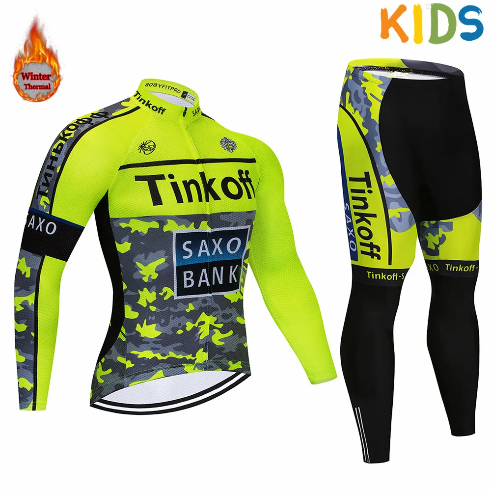 Tinkoff/ теплая детская зимняя теплая шерстяная одежда для велоспорта, костюм для велоспорта, верхняя одежда для горного велосипеда, комплект со штанами - Цвет: 2