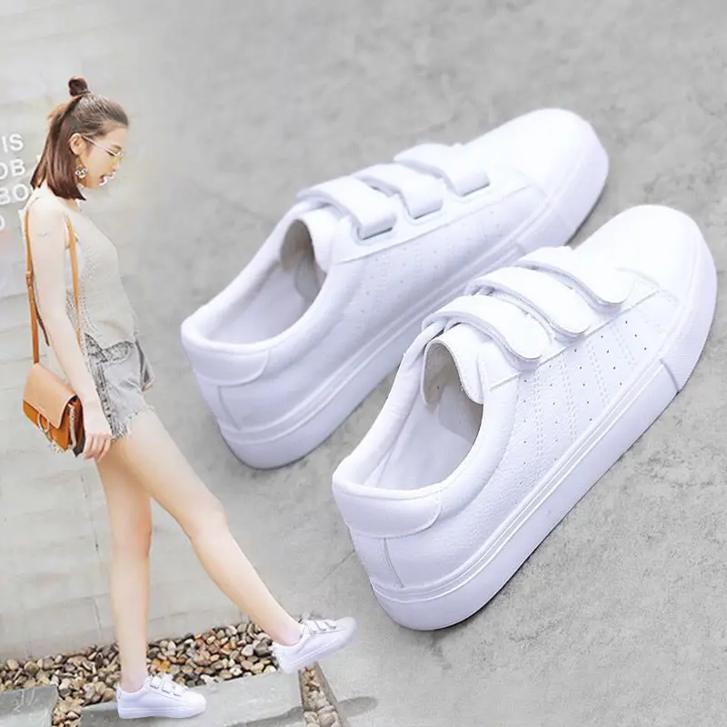 

Versatile White Shoes Women's Spring Flat Lazy Korean-style 2019 New Style Students Slip-on Hook-and-loop Closure Sneakers