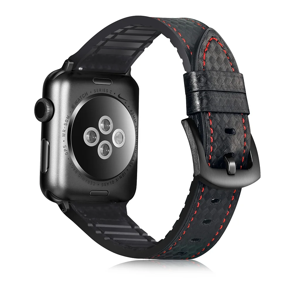 Для Apple Watch серии 4, версия 1, 2, 3, ремешок 40/44/38 мм/42 мм, ремешок для часов из углеродного волокна силиконовый ремешок для наручных часов iWatch, 4 запястье аксессуары