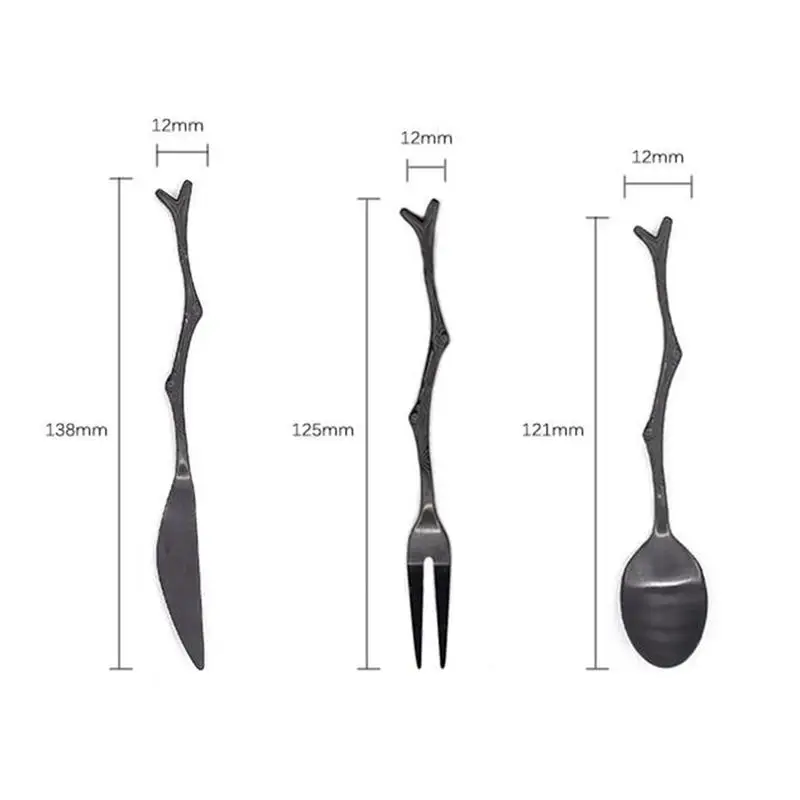 Silverware Retro Branch Knife Fork Spoon Baby Steel Titanium Stainless Spoons 3 Pcs
