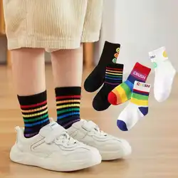 Chaussettes en coton arc en ciel pour bébé, 5 paires/lot, chaussettes en maille colorées pour enfants, mignonnes, Cool et fines, nouvelle collection printemps été XDX040 