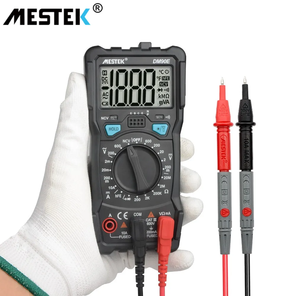 MESTEK DM90E Авто Диапазон Цифровой мультиметр 1999 отсчетов подсветка VFC тест AC/DC Амперметр Вольтметр Ом обрабатывается мульти тест er