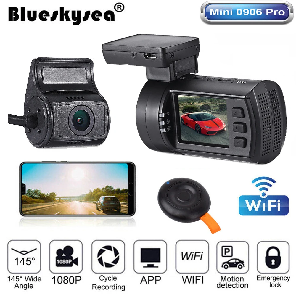 Видеорегистратор Blueskysea Mini 0906 Pro с двумя объективами Wi Fi GPS 1080P DVR Sony IMX327 WDR g датчик