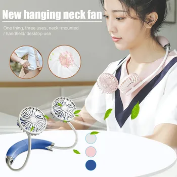 

USB Portable Fan USB Rechargeable Fan Lazy Hanging Neck Fan Dual Fan Mini Air Cooler Fan Portable Fan Hands Free Neck Fan