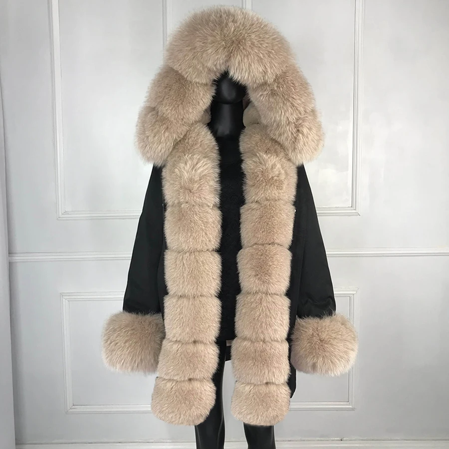 real natural fox fur coat jacket parka with big