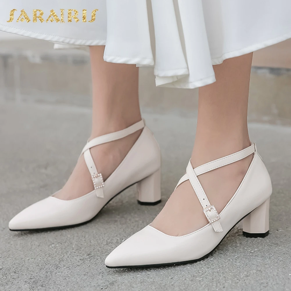 

Sarairis 2020 New Design Plus Size 48 Women Pumps Strange Style Heel Pointed Toe Buckle Strap Spring/Autumn Women Shoes