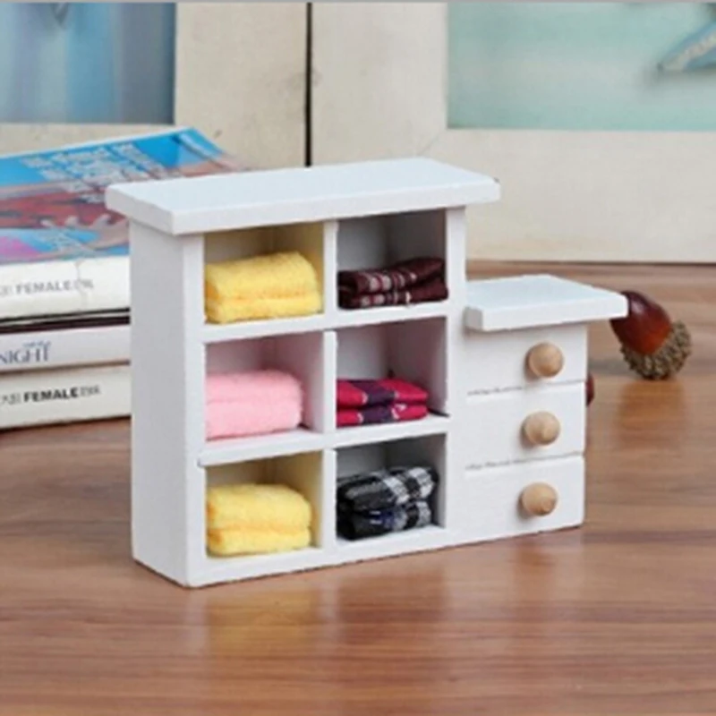 

Kitchen Bathroom White Cabinet Chest Cupboard Wooden Toys for Doll 1:12 Scale Dollhouse Miniatures Furniture