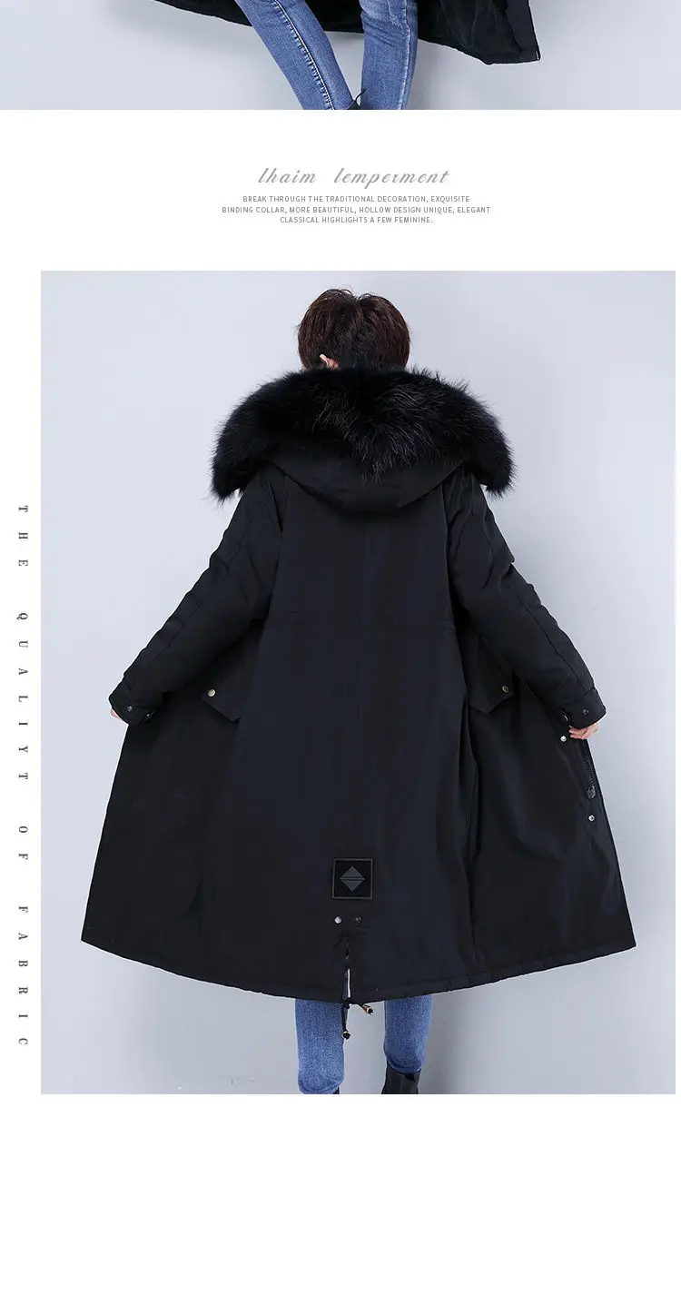 Parka Coat Long Winter Jacket Women Warm Big Fur Plus Size Female Lady Overcoat Outwear Clothes Black Windproof Tops Hat
