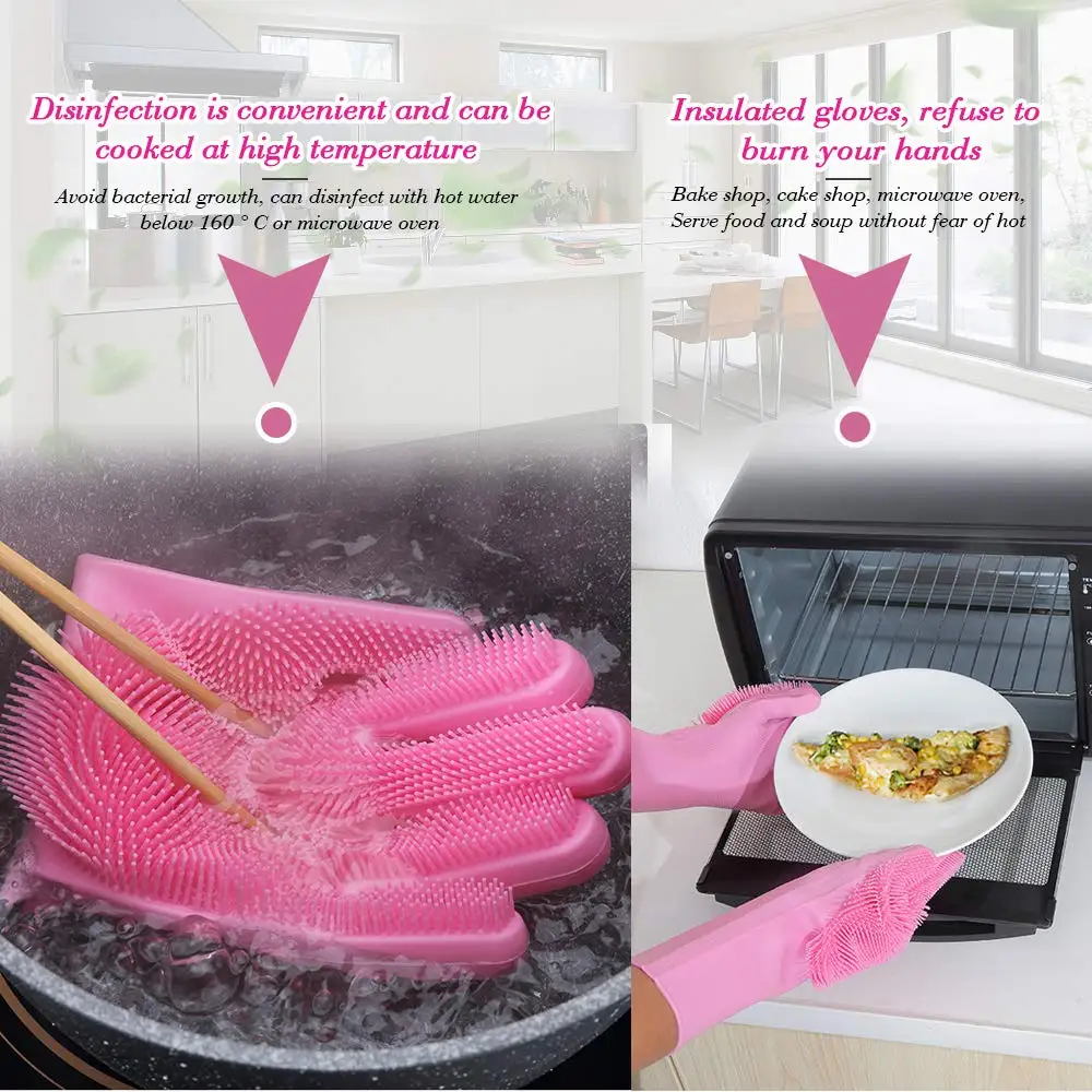 Household Dishwashing Gloves Magic Reusable Silicone Gloves Silicone Cleaning Brush Dish Washing Sponge Gloves for Washing Dish