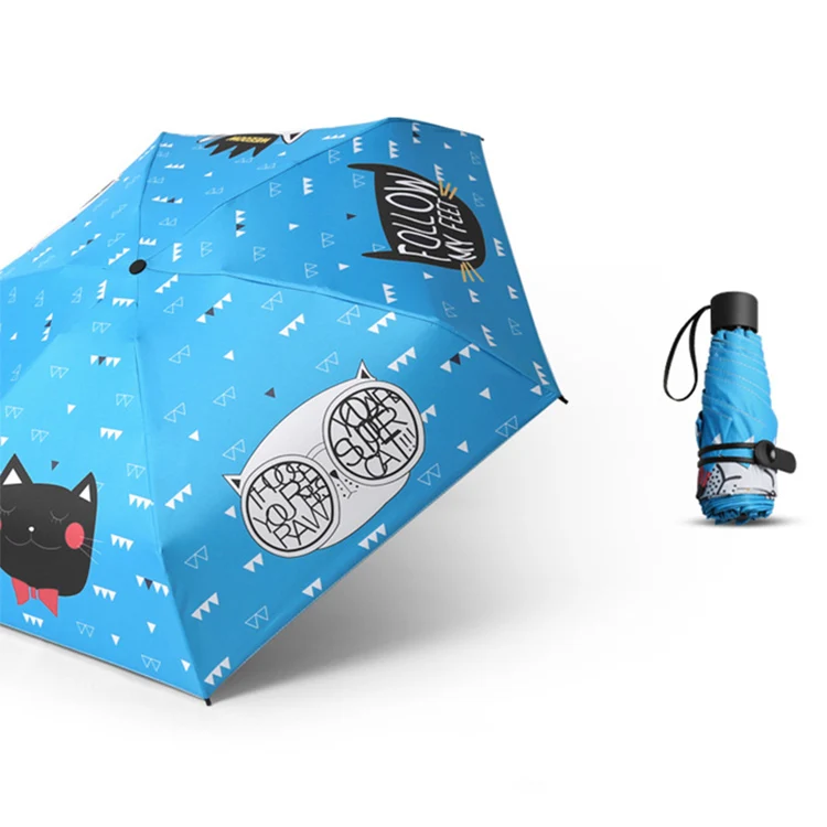Blue 5 Folding Зонт от дождя женский модный мультяшный мини-зонт с рисунком кота анти-УФ маленький карман 3 5 складной Солнечный/дождевой женский зонтик 50Ry086 - Цвет: Blue 5 Folding