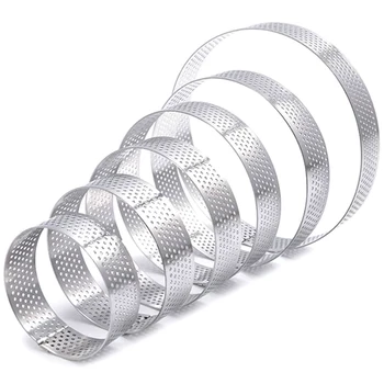

6 Pack Perforated Tart Rings Set,Stainless Steel Heat-Resistant Cake Mousse Ring Pie Mousse Mold for Pastry Cake