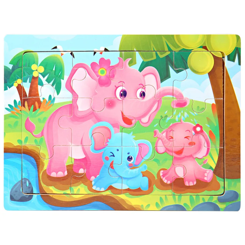 15*11cm 12pcs Wood Puzzle Kids Educational Toys Cartoon Animal/Traffic 3dD Wooden Puzzle Jigsaw Toys For Children Gifts 11