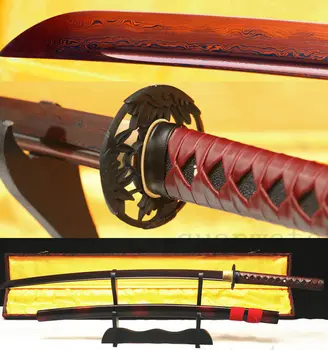 

DAMASCUS STEEL CLAY TEMPERED RED JAPANESE SAMURAI SWORD KATANA IRON TSUBA