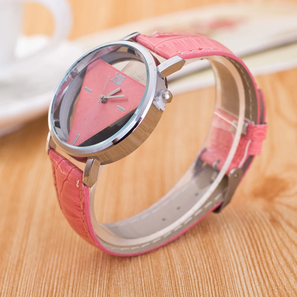 fashion Watch Hollow Faux Leather Strap Round Dial Analog Quartz Wrist Watch Couple Watches Buckle aux 5