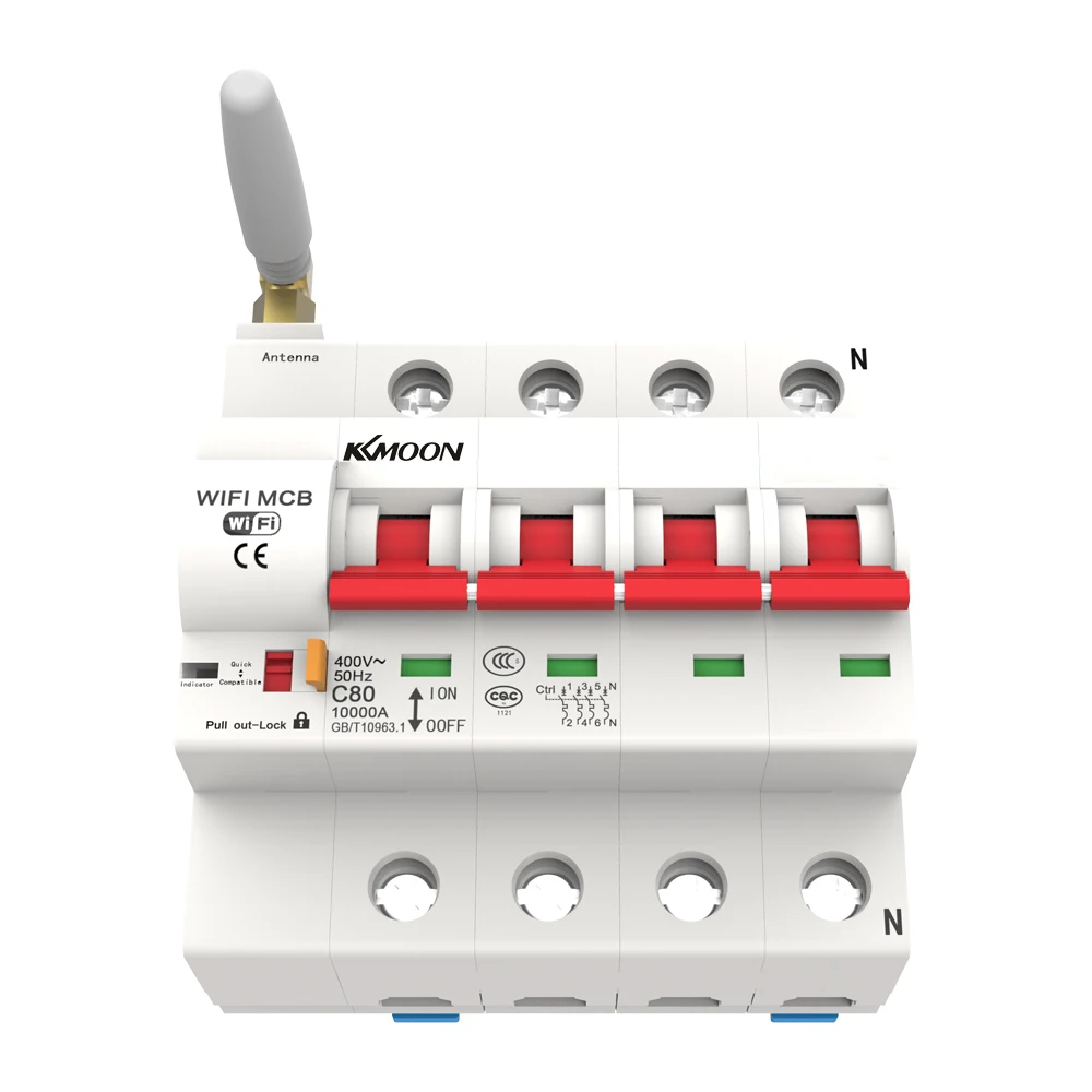 4P 63A 380 В пульт дистанционного управления Wifi автоматический выключатель/автоматический повторитель с поддержкой мониторинга энергии alexa и google home
