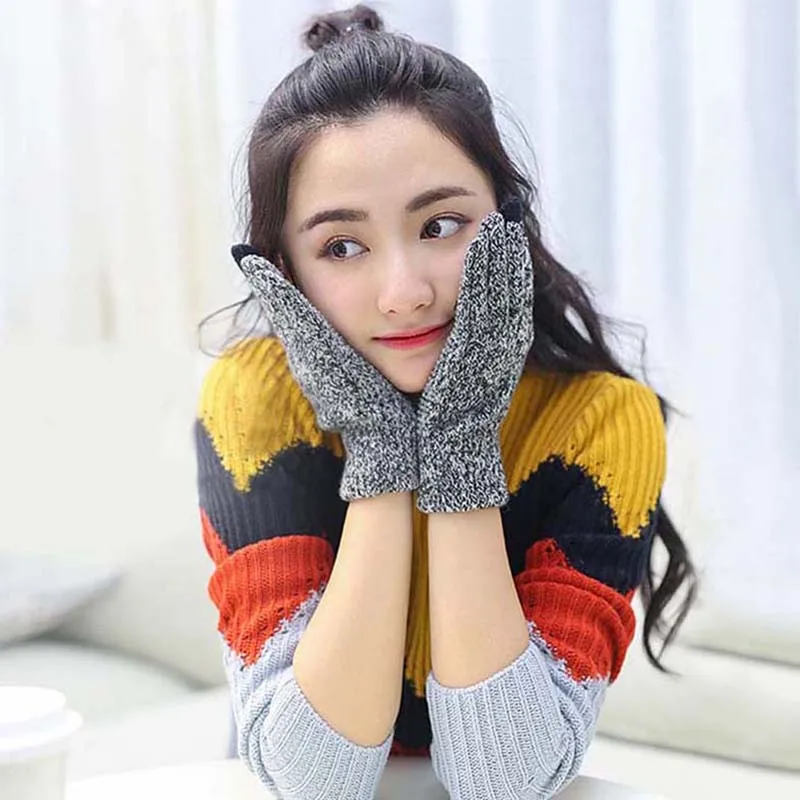 

Fashion Winter Warm Knitted Gloves Touch Screen Men Women Elastic Thicken Glove Solid Color Full Finger Mittens