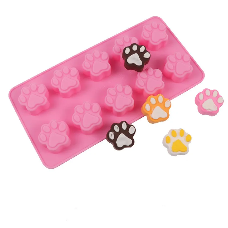 

10 Cells Lovely Cat Paw Silicone Molds Food Grade Paw Print Cake Mold Candle Mold Dog Cat Paw Ice Candy Chocolate Baking Mold