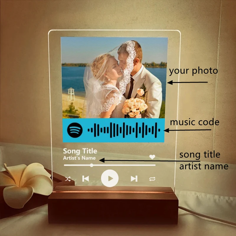 Placa de música personalizada Spotify Canción acrílica con foto cubierta de  álbum de fotos personalizada código escaneable lámpara de luz nocturna –  Yaxa Guatemala