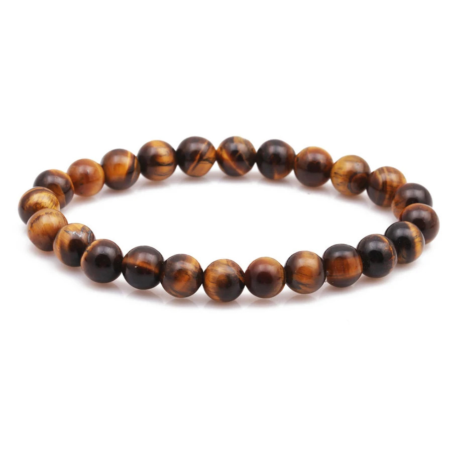 Tiger Eye Натуральный мужской браслет с бисерамы 8 мм натуральный камень вулканическая порода тигровый глаз черный ониксовый матовый бусины из лечебных камней стрейч Шарм Йога женские ювелирные изделия - Окраска металла: Tiger Eye