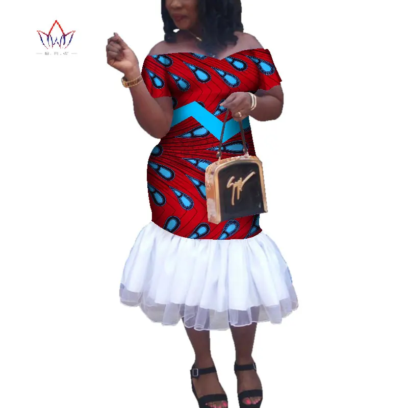 

2020 Ankara African Dress For Women Off The Shoulder Dashiki Maxi Dresses Women Plus Size Lace Wedding Party Dress WY4237