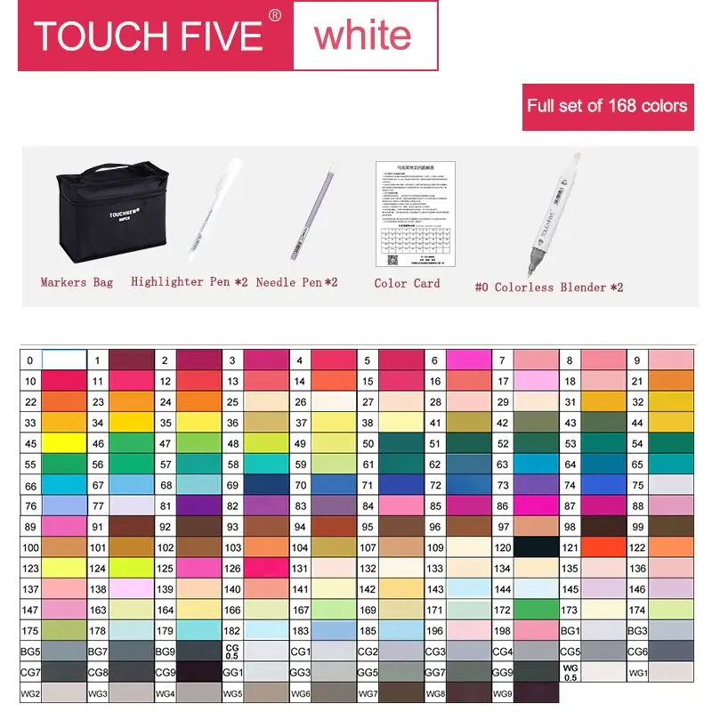 TouchFIVE 30/40/60/80/168 Цвет маркер для рисования набор двуглавый художественный эскиз жирной на спиртовой основе маркеры для анимации кисть Манга - Цвет: White 168 Colors