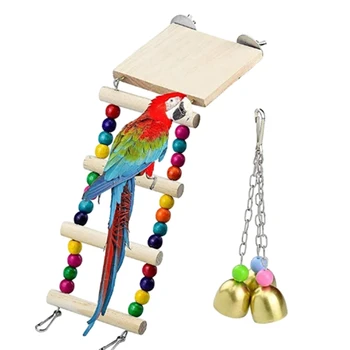 

2Pcs Wooden Parrot Hamster Toy Crawling Ladder Springboard Perches Cage Accessories for Gerbil Rat Bird Bite Bell Chew Toys C42