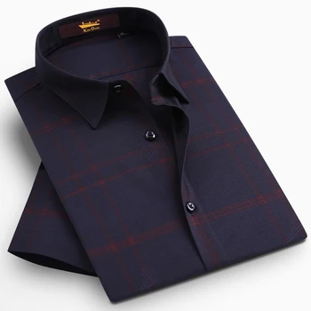 

Men's Summer Short Sleeve Plaid Checkered Shirts Pocket-less Design Casual Standard-fit Soft Wrinkle Resistant Easy Care Shirt